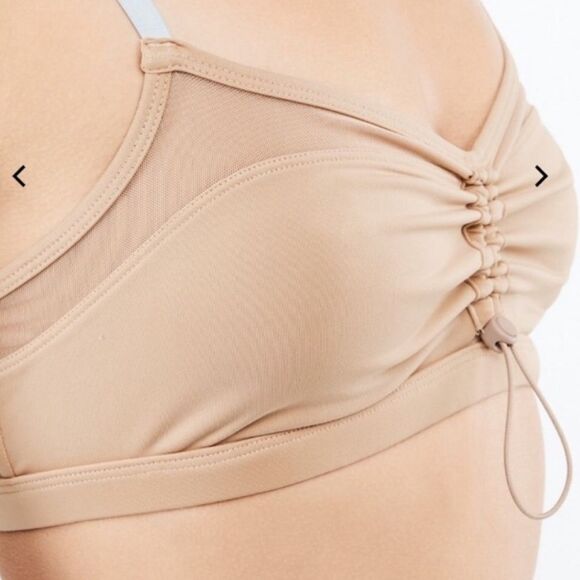 Fabletics Makayla Bra Low Impact Cinch Front Tan With Blue Straps Size L NWT - Picture 6 of 15